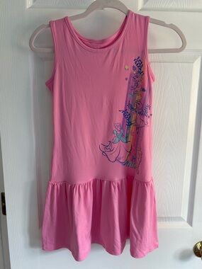 Disney Pink Sleeveless Princess Print Sparkly Girls Dress